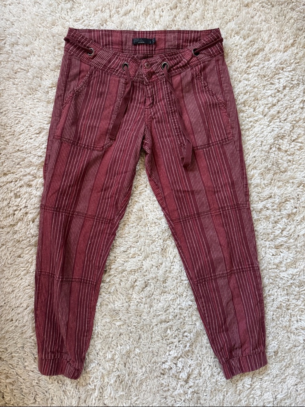 Striped Drawstring Jogger Pants in Deep Burgundy